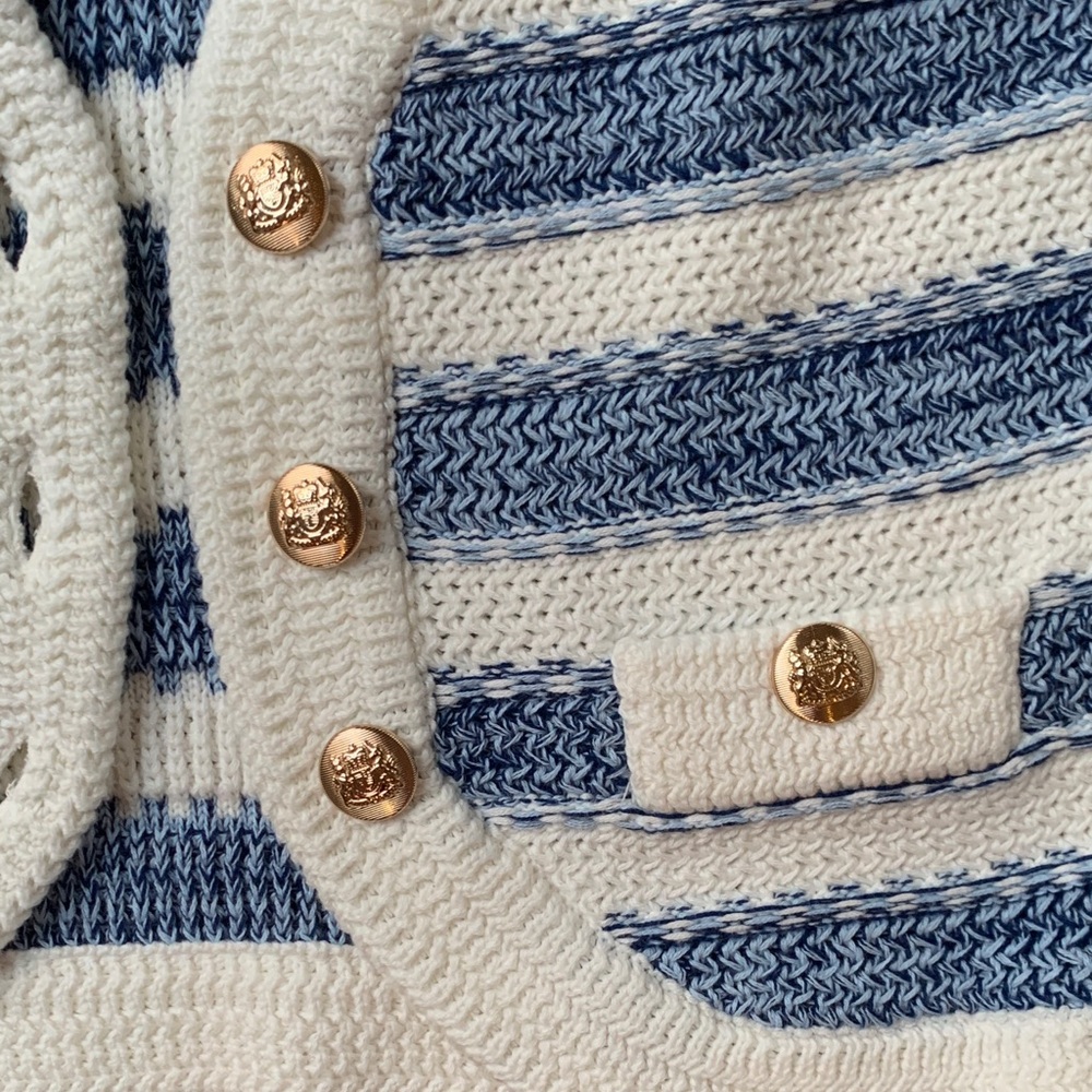 On 34th Blue and White Striped Women's Cardigan Sweater - Picture 3 of 5